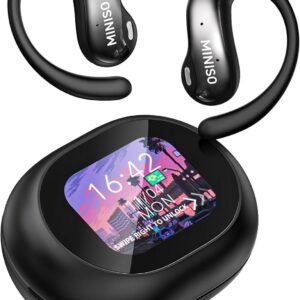 MINISO MS188 AI Bluetooth-Headset mit Echtzeit-Übersetzungsunterstützung für 136 Sprachen, kostenlose App, Vollfarb-Touchscreen, zwei Mikrofone mit Geräuschunterdrückung, 60 Stunden Akkulaufzeit, IPX5-Einstufung, geeignet für Training, Reisen und Laufen